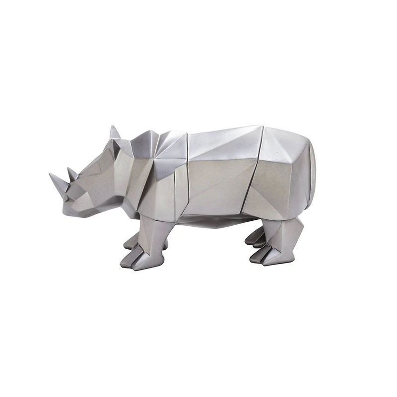 CosmoLiving by Cosmopolitan 10" Silver Polystone Rhino Sculpture