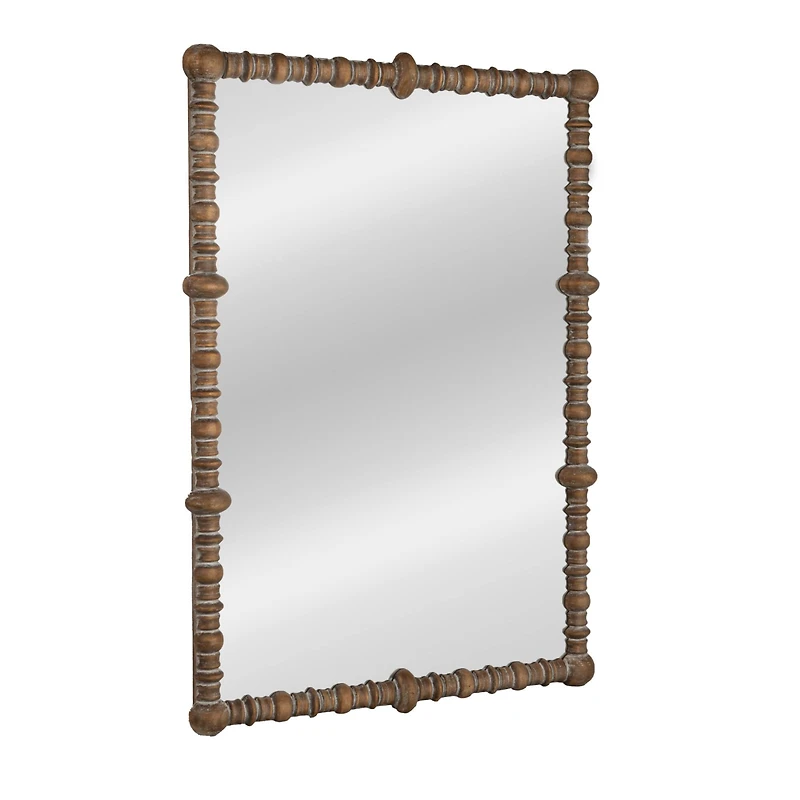 Hello Honey 30" x 43.25" Distressed Pine Wood Beaded Dowel Wall Mirror