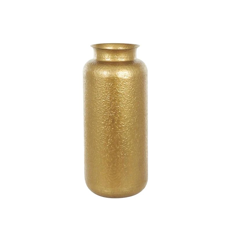 Gold Metal Tall Textured Hammered Floor Vase