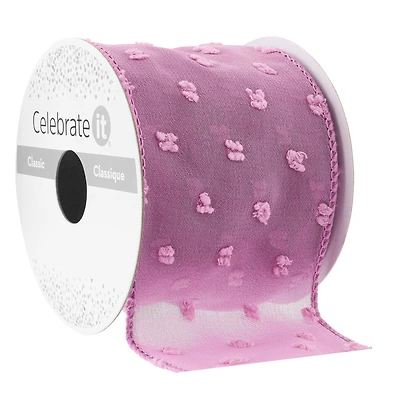 2.5" x 3yd. Crinkle Chiffon Wired Pom Pom Dot Ribbon by Celebrate It® Classic