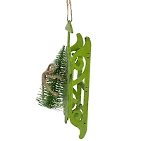 Green Wood Sled & Pine Tree Christmas Ornament