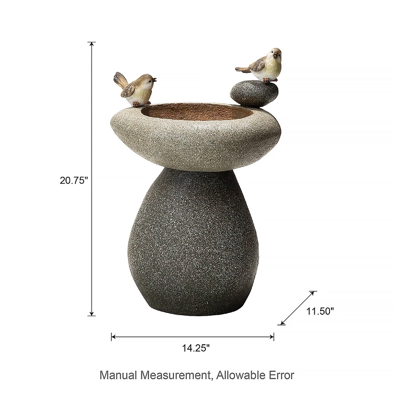 Glitzhome® 20.75" Zen-Style Faux Stone Texture Outdoor Birdbath Fountain with LED Light