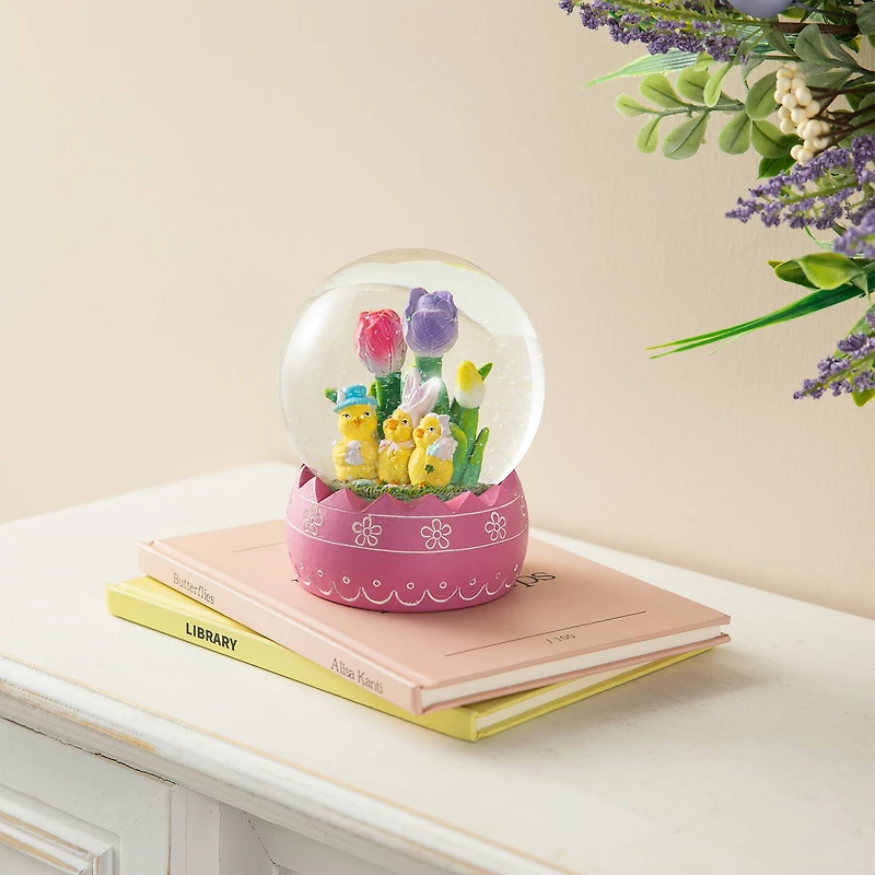 Glitzhome® 5" Easter Chick Family Waterglobe