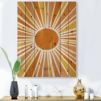 Designart - Minimalist Bright Shining Orange Sun Rays I - Modern Print on Natural Pine Wood