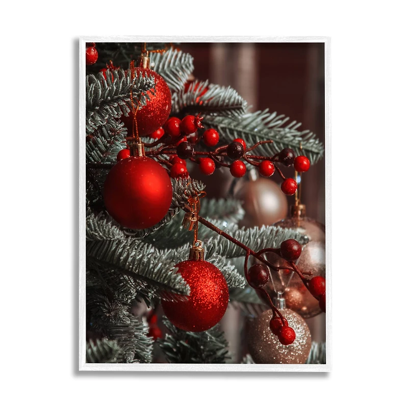 Stupell Industries Hanging Red Ornaments Christmas Tree Framed Giclee Art