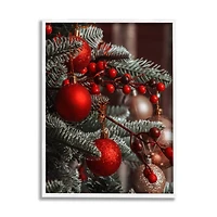 Stupell Industries Hanging Red Ornaments Christmas Tree Framed Giclee Art