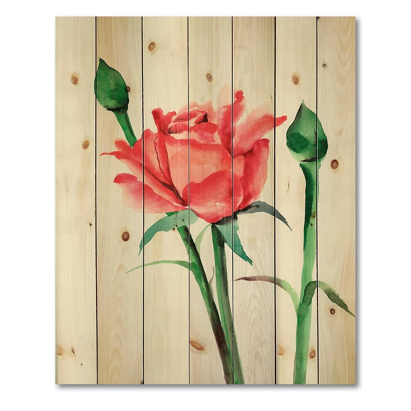 Designart - Red Rose With Buds