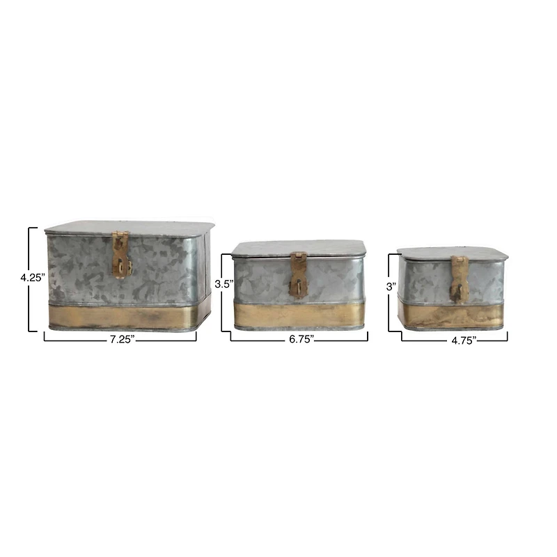 Hello Honey® Galvanized Metal Boxes with Lids & Brass Accents Set, 3ct.