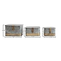 Hello Honey® Galvanized Metal Boxes with Lids & Brass Accents Set, 3ct.