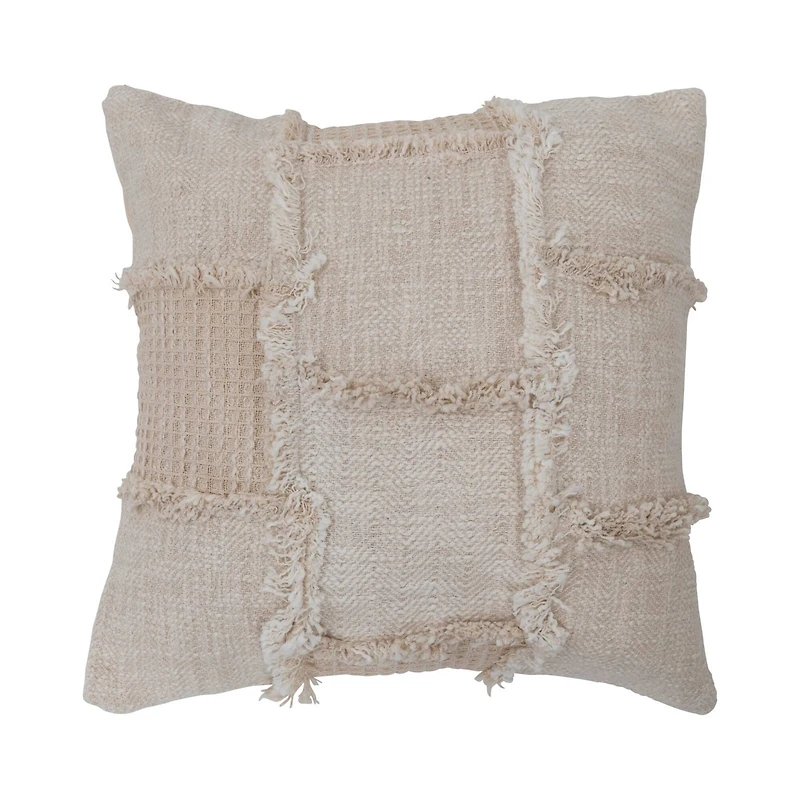 Hello Honey® Woven Cotton & Wool Patchwork Pillow with Frayed Edges