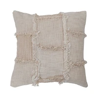 Hello Honey® Woven Cotton & Wool Patchwork Pillow with Frayed Edges