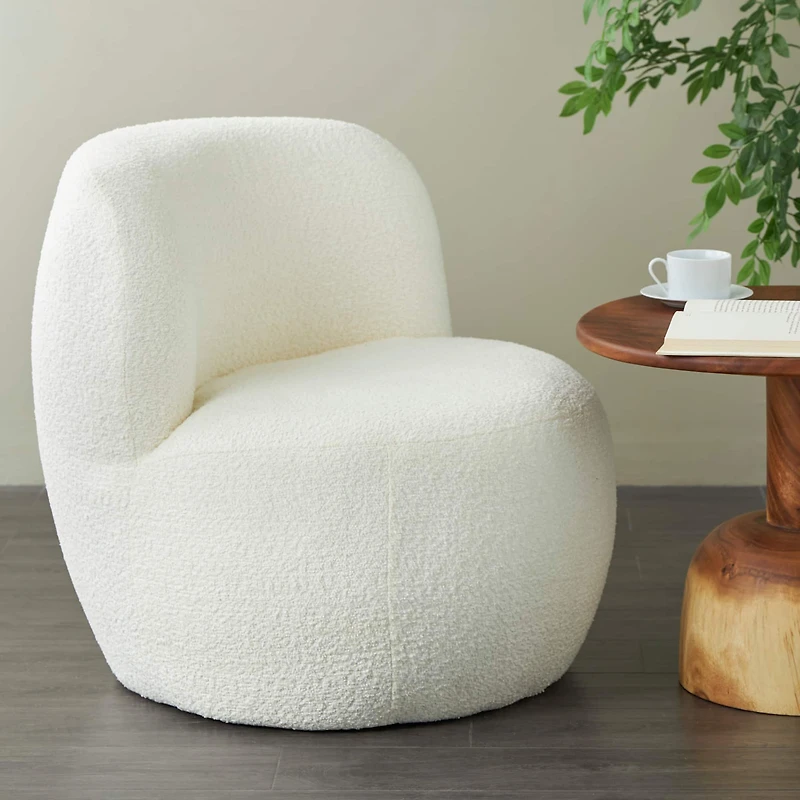 White Polyester Rounded Barrel Accent Chair
