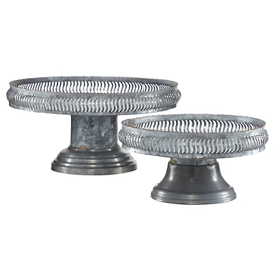 Set of 2 Grey Metal Farmhouse Cake Stand, 16", 12"