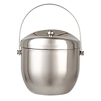Hello Honey 1-Quart Stainless Steel Double-Wall Ice Bucket with Handle and Curved Lid, Brushed Nickel Finish