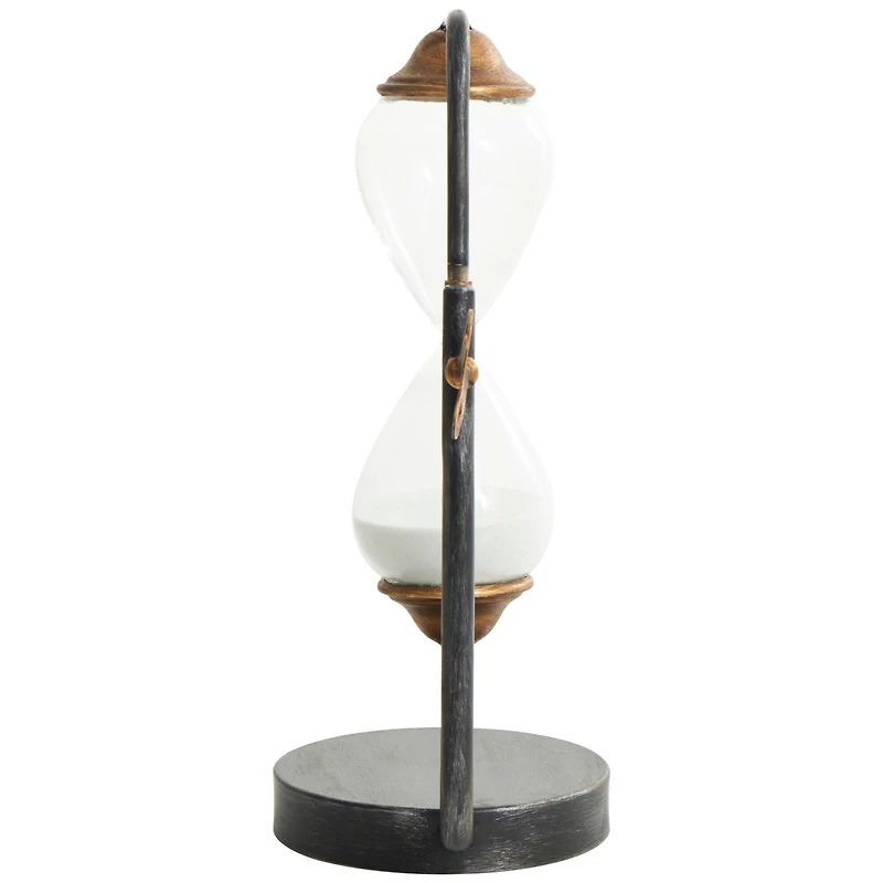 13" Black Metal Suspended Hourglass Timer with Gold Details