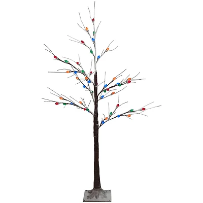 4ft. Pre-Lit Brown Frosted Christmas Twig Tree, Multicolor LED Lights