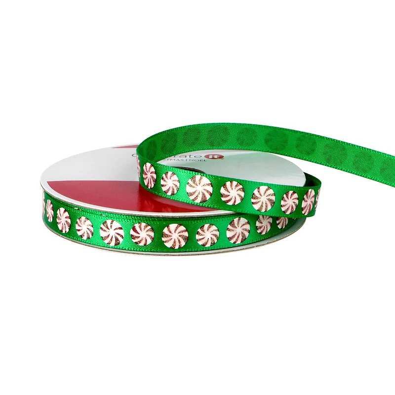 3/8" x 12ft. Green Peppermint Ribbon by Celebrate It® Christmas