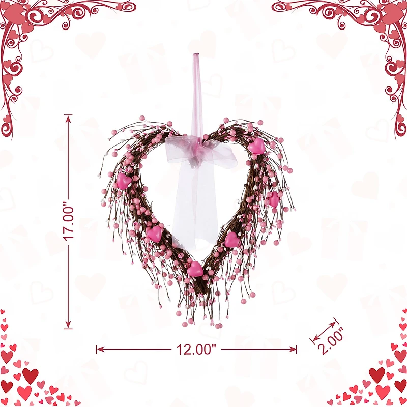 Glitzhome® 17" Valentine's Pink Berry Heart Wreath