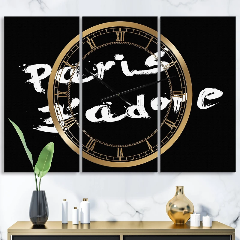 Designart 'Paris Jadore Oversized Fashion Multipanel Wall Clock