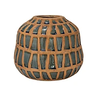 Hello Honey® 7.75" Natural & Blue Debossed Terra Cotta Vase