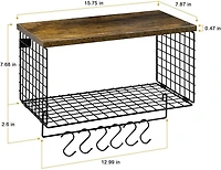 Wood & Metal Wall Mounted Bathroom Towel Rack with 6 Hooks