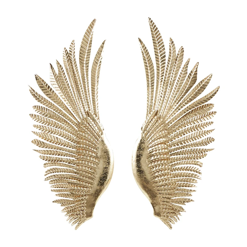 16" x 41" Gold Metal Bird Wing Wall Décor Set with Textured Metallic Finish