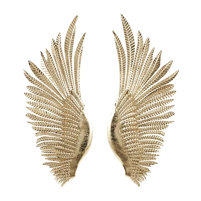 16" x 41" Gold Metal Bird Wing Wall Décor Set with Textured Metallic Finish