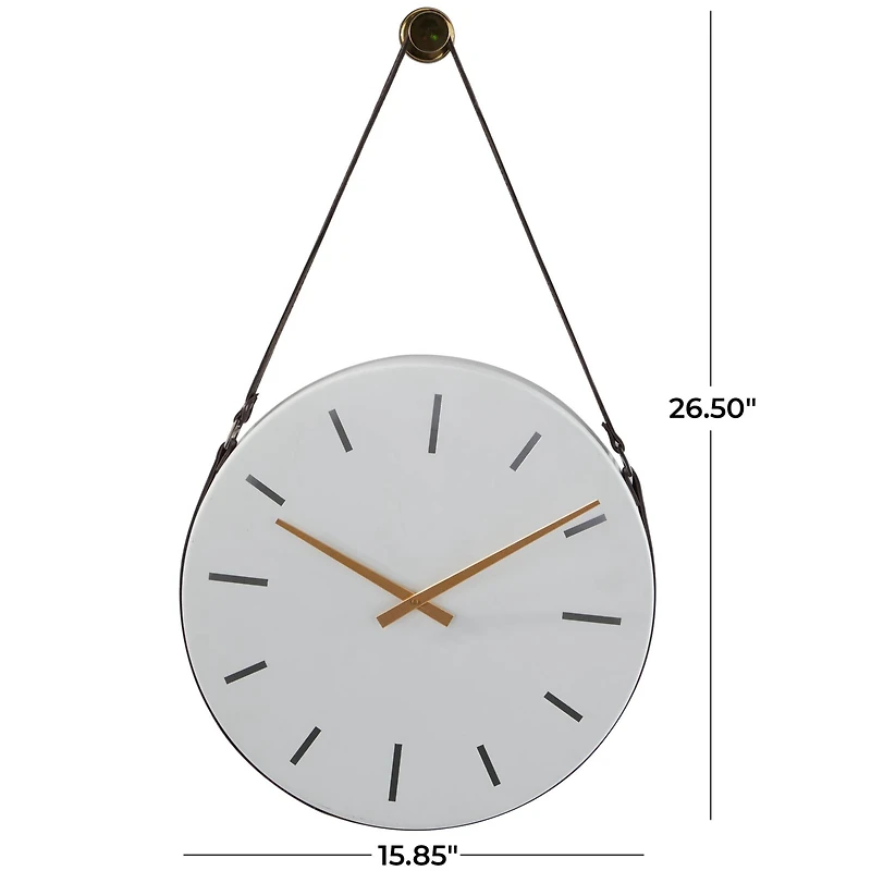 27" White Stainless Steel Wall Clock with Leather Hanging Straps