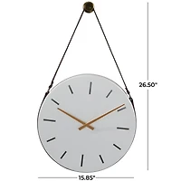 27" White Stainless Steel Wall Clock with Leather Hanging Straps