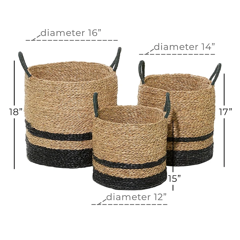 Black Seagrass Modern Storage Basket Set