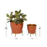 The Novogratz Orange Metal Farmhouse Planter Set, 9" & 12"