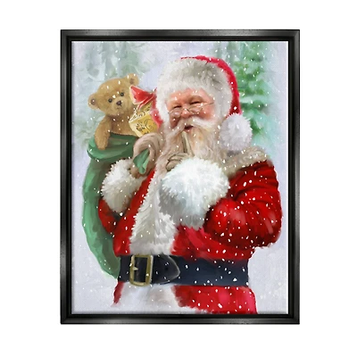 Stupell Industries Jolly Shh Santa Claus Gift Sack Framed Floater Canvas Wall Art