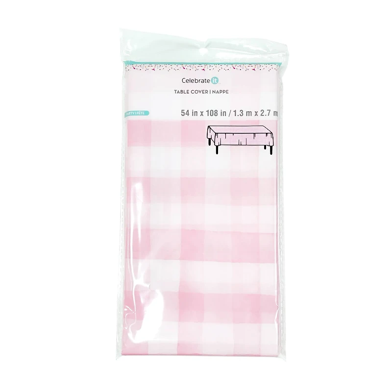 24 Pack: 54" x 108" Pink Gingham Plastic Table Cover by Celebrate It™