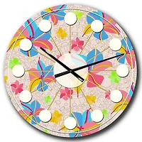 Designart 'Retro Pink Yellow Flowers Mid-Century Modern Wall Clock