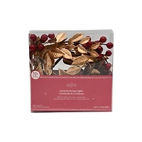 18ct. Warm White LED Red Berry & Gold Leaf Garland String Lights on Brown Wire by Ashland®