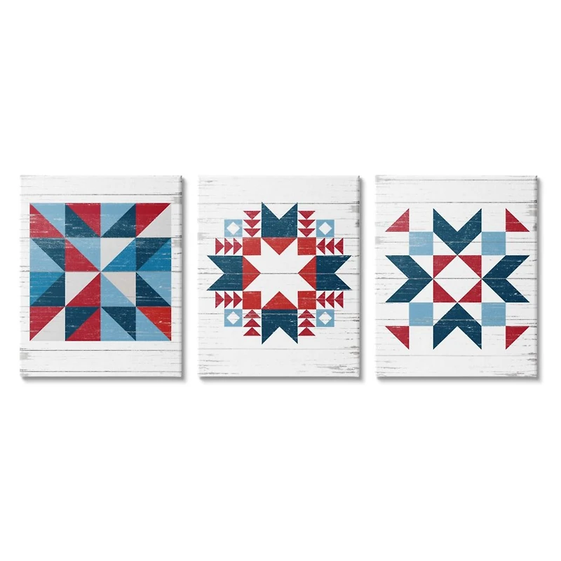 Stupell Industries Geometric Triangular Quilt Pattern Design Red White Blue Canvas Wall Art