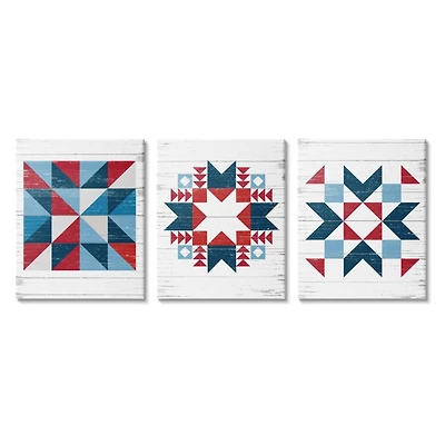 Stupell Industries Geometric Triangular Quilt Pattern Design Red White Blue Canvas Wall Art