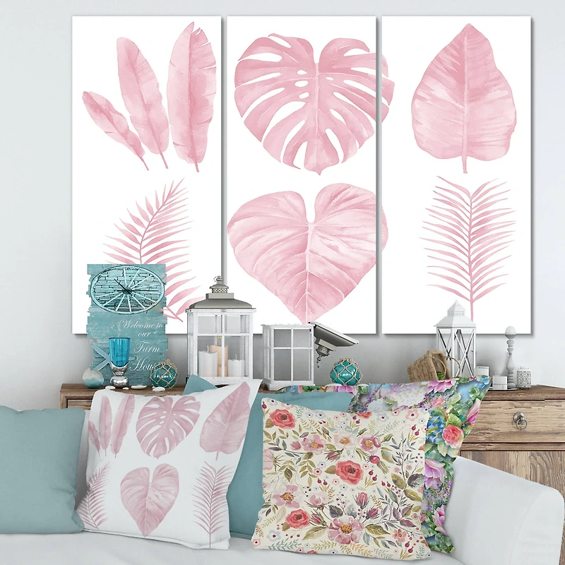 Designart - Tropical Pink Watercolour Leaves I