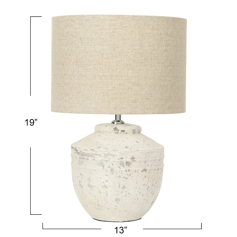 Hello Honey® 19.5" Distressed Cream Cement Table Lamp with Linen Shade