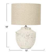 Hello Honey® 19.5" Distressed Cream Cement Table Lamp with Linen Shade