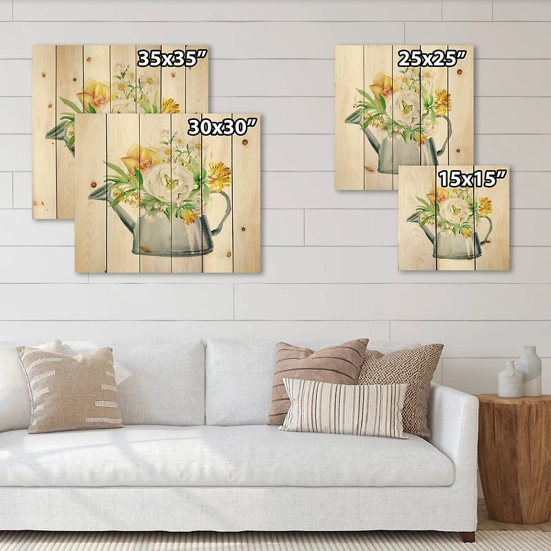 Designart - Roses Peonies & Marigolds In Garden Watering Can