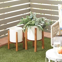 White Metal Planter with Natural Legs Set