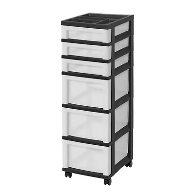 IRIS Black 6-Drawer Storage Cart With Organizer Top