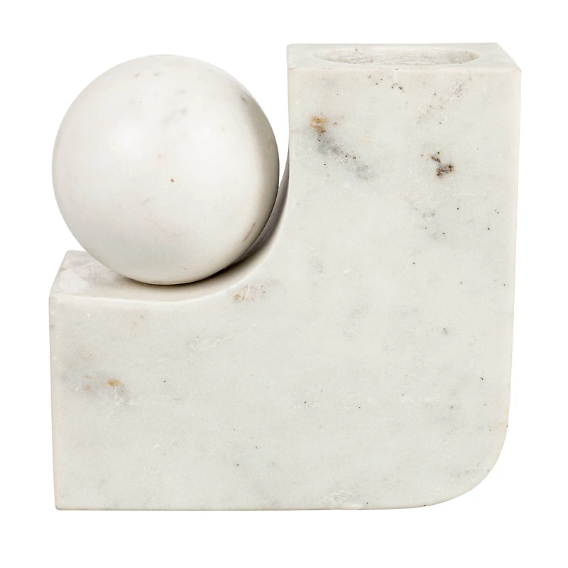 Hello Honey® 7" White Modern Marble Pillar & Taper Candle Holder Vase with Ball