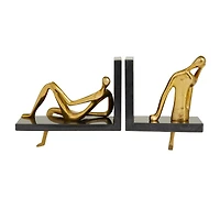 Set of 2" Gold Marble Contemporary Bookends, 7" x 7" x 5"
