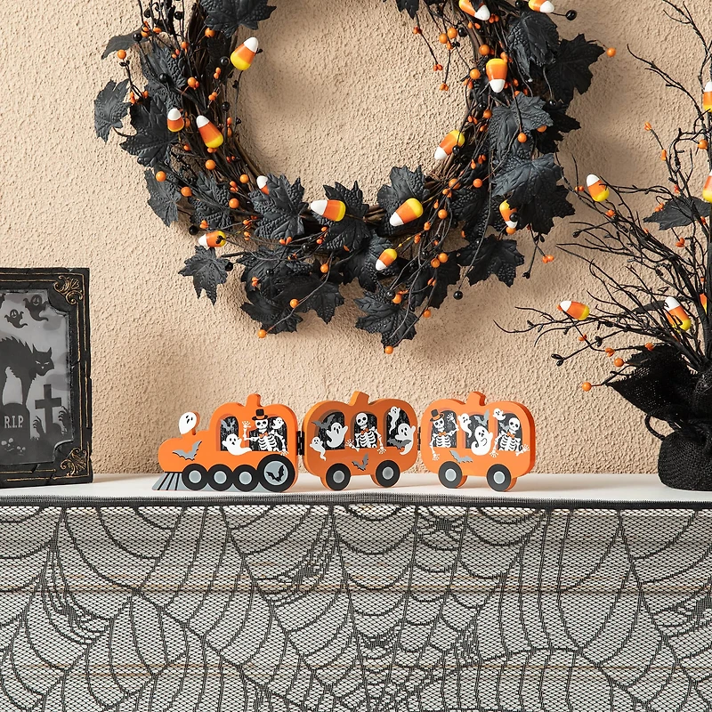 Glitzhome® 16" Halloween Skeletons & Ghosts Hinged Pumpkin Train Décor