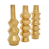 Gold Ceramic Abstract Bubble Ribbed Vase Set