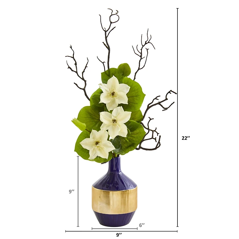 22" Anemone & Lotus Leaf Arrangement In Vase