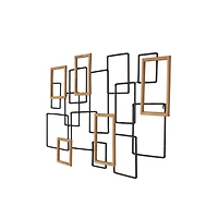 Black Metal Geometric Overlapping Wire Square Wall Décor with Gold Accents