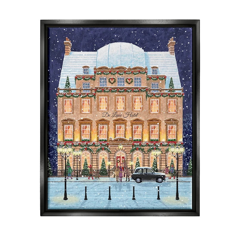 Stupell Industries Winter Hotel Christmas Festival Framed Floater Canvas Wall Art